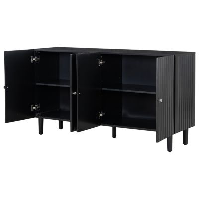 Elegant Four-Door Sideboard with Wavy Doors, Cylindrical Legs & Metal Handles