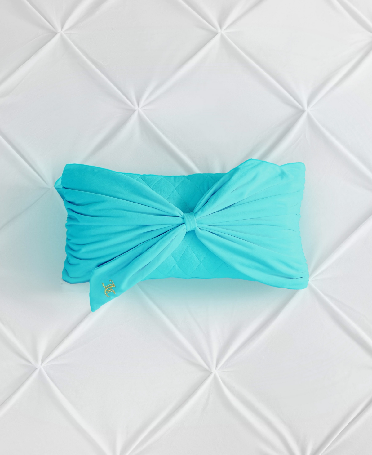 Juicy Couture Velvet Bow Decorative Pillow, 10" X 18" In Blue Crush