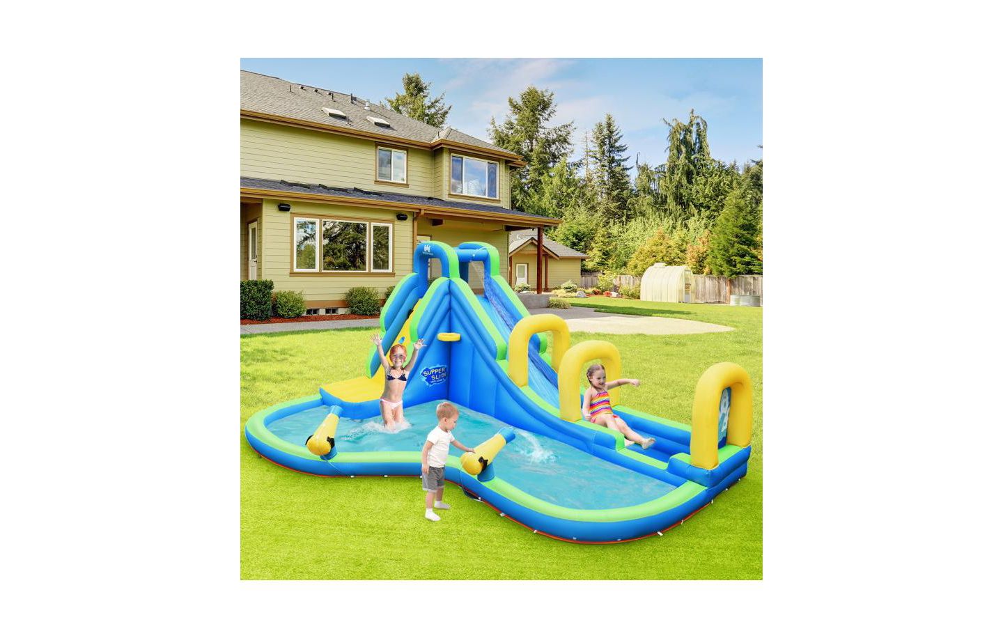 Детская игрушка Slickblue Inflatable Water Slide Bounce House with Water Cannons, 4-Kid Capacity, 4–12 лет, цвет: Синий — фото 2