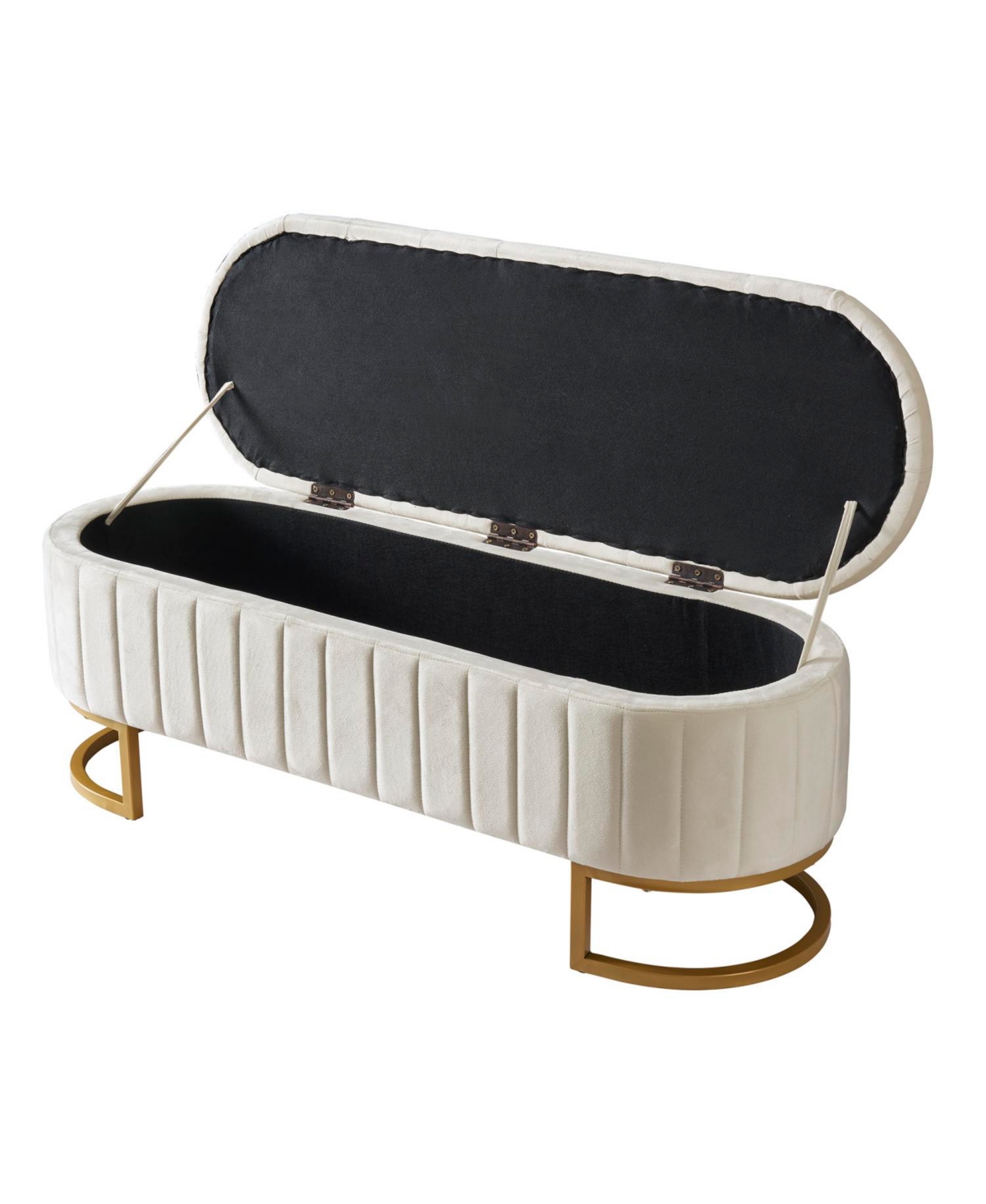 Streamdale Velvet Upholstered Ottoman Storage Bench, Button-Tufted, Beige