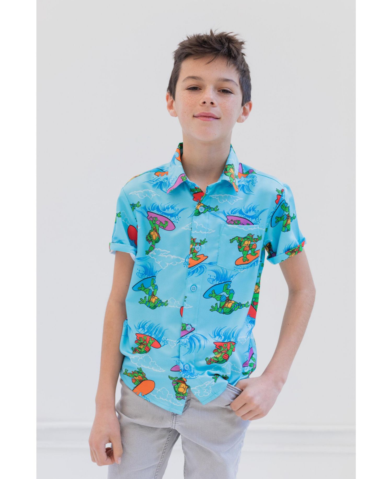 Toddler Boys Leonardo Michelangelo Raphael Hawaiian Button Down Shirt to