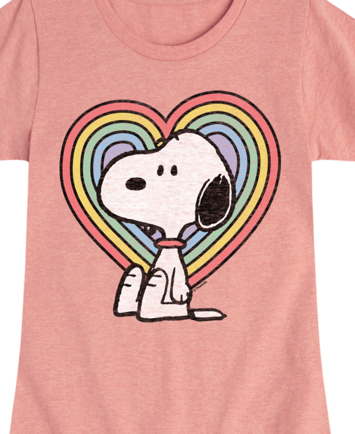 Shop Peanuts Big Girls Snoopy Rainbow Heart Graphic Short Sleeve T-shirt In Pink