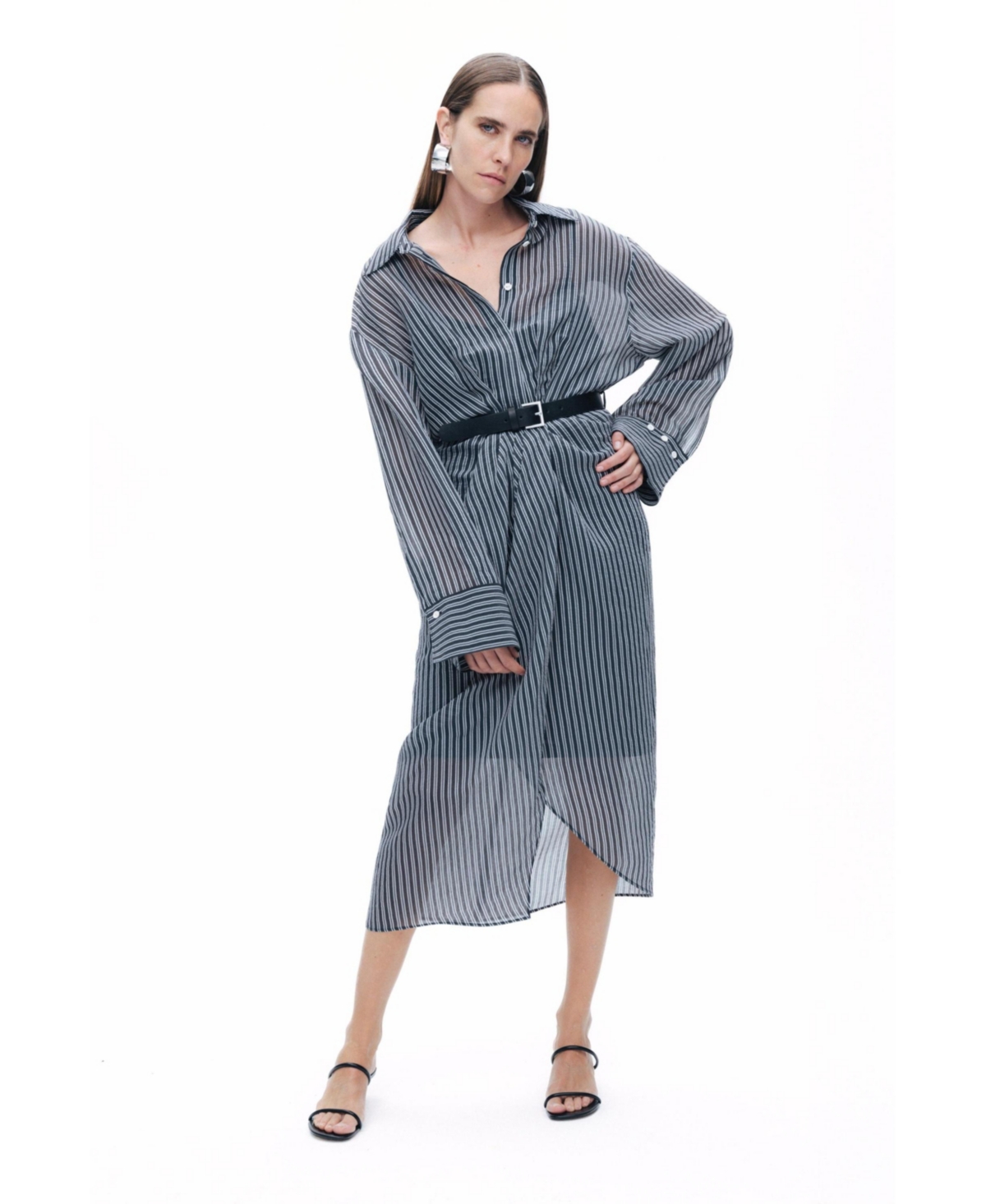 Women's Striped Sheer Shirt Dress - Multi-colored