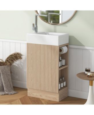  18.6" Bathroom Vanity with Sink, Bathroom Vanity Cabinet with Two-tier Shelf, Left or Right Orientation, Natural