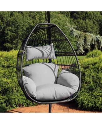Outdoor Resin Wicker Delaney Hanging Basket Egg Chair Swing with Cushions and Headrest - Gray - 2pc