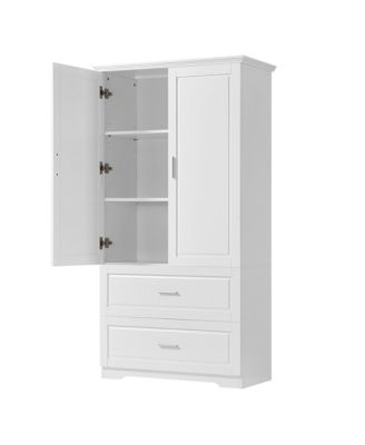 Tall Bathroom Storage Cabinet, Cabinet with Two Doors and Drawers, Adjustable Shelf, MDF Board, White
