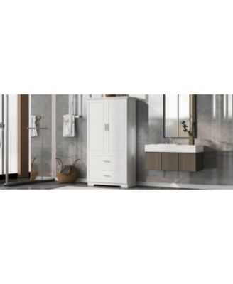 Tall Bathroom Storage Cabinet, Cabinet with Two Doors and Drawers, Adjustable Shelf, MDF Board, White