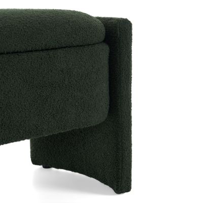 Elegant Long - shaped Storage Ottoman Bench of boucle material with Simple and Grand Design, Dark Green