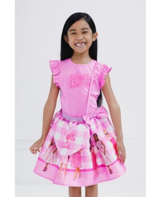 Little Girls Tank Top, Satin Skirt and Crossbody Bag 3 Piece Outfit Set