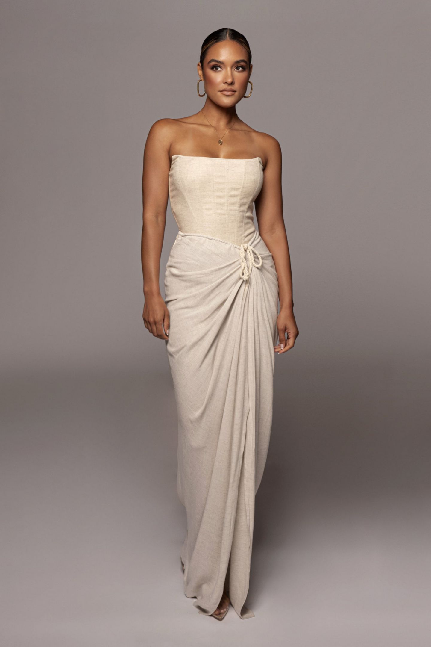 Женская юбка JLUXLABEL Noelia Linen Slit, цвет: Бежевый — фото 4