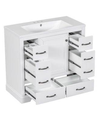 36" Bathroom Vanity with Sink Combo, Six Drawers, Multi-Functional Drawer Divider, Adjustable Shelf