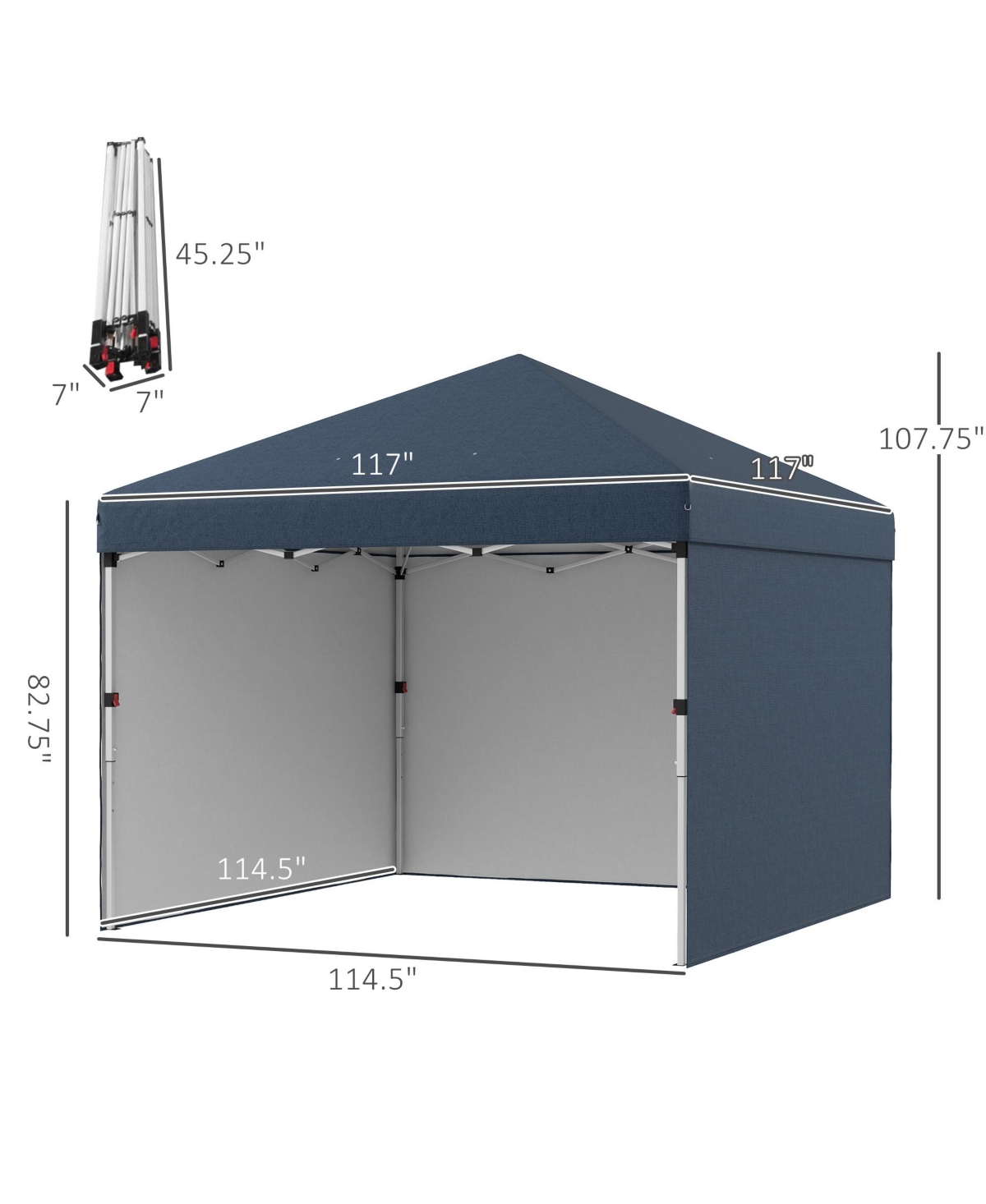 10' x 10' Pop Up Canopy with 3 Sidewalls and Carry Bag, - Navy blue