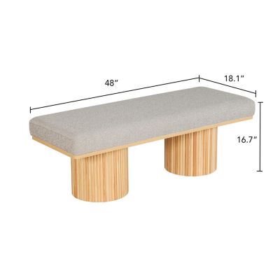 Light Grey Boucle Upholstered Bench with Chunky Legs