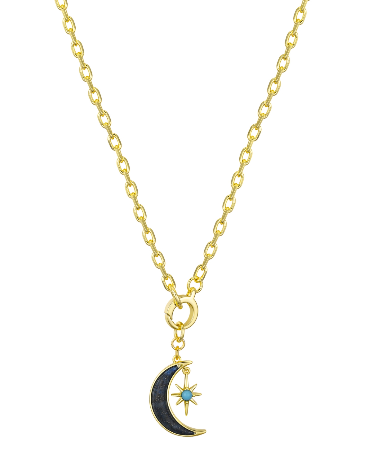 Lapis Stone Moon Star Pendant Necklace - Gold