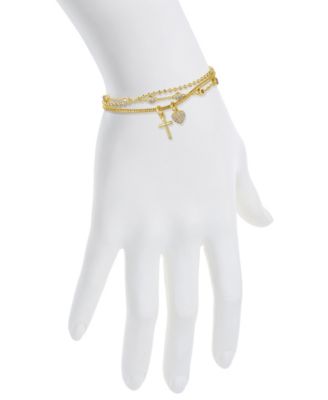 Cubic Zirconia Cross Heart Layered Bolo Bracelet