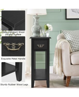 Set of 2 Nightstand 2 Tier End Bedside Sofa Side Table w/Drawer &Shelf
