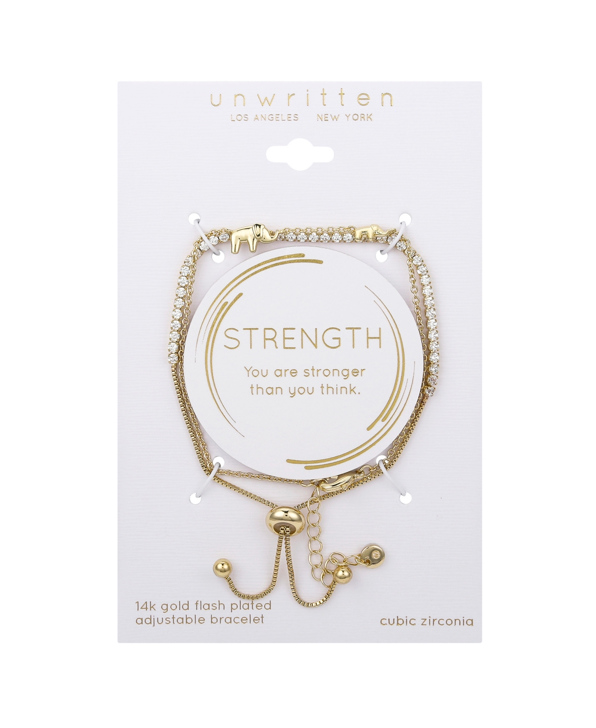 Unwritten Cubic Zirconia Elephant Bezel Layered Bolo Bracelet Set In Gold