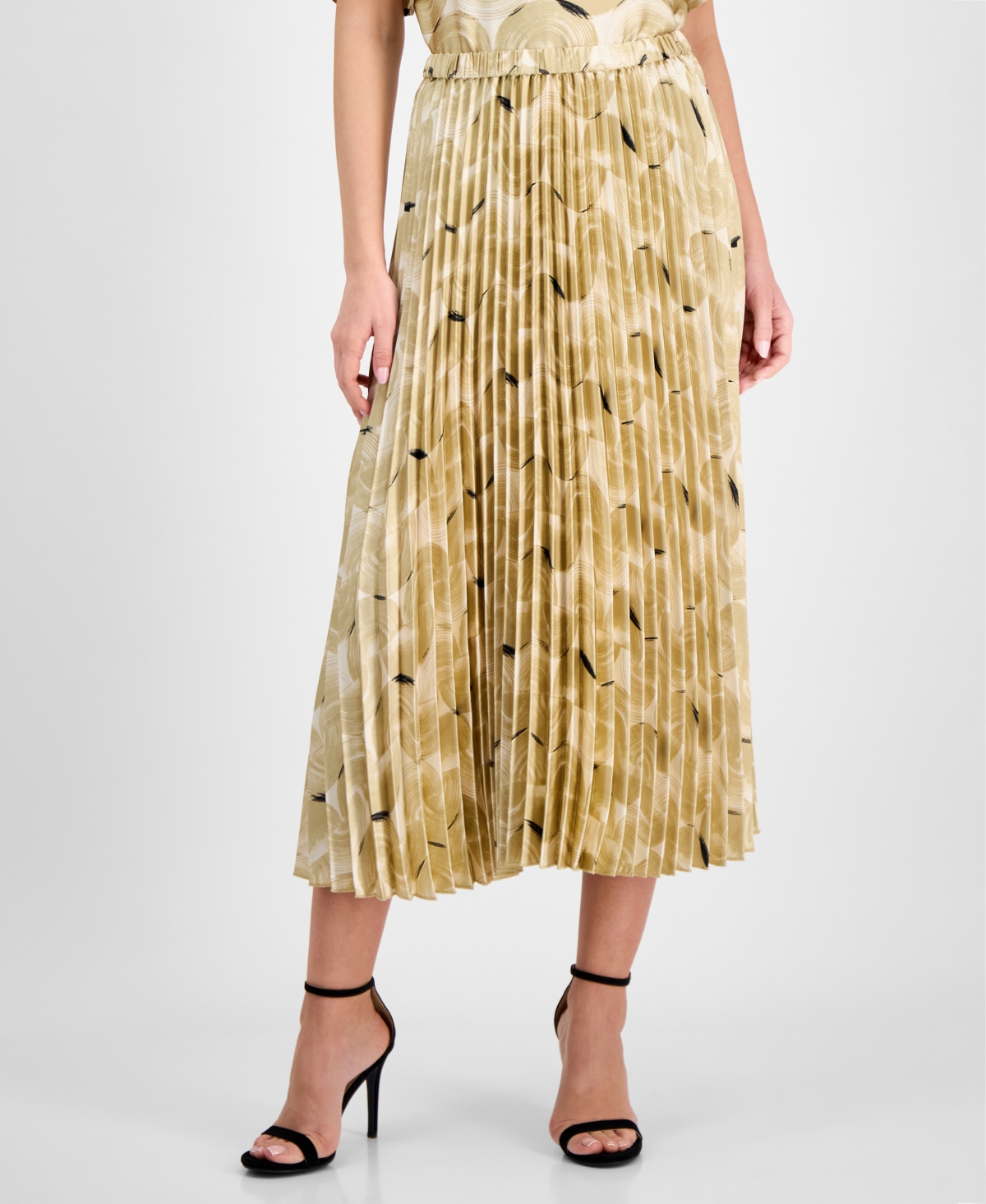 Shop Anne Klein Women's Printed Pleated Pull-on Midi Skirt
