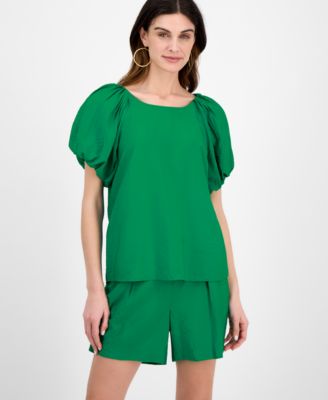 Anne Klein - Women's Pleated Bubble-Sleeve Blouse