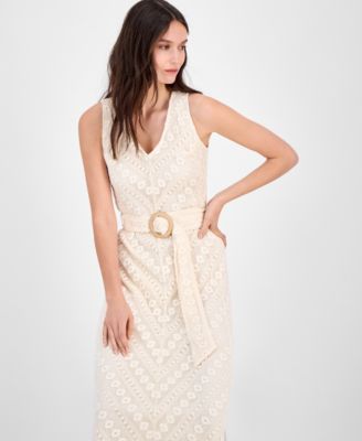 Женское кружевное платье миди с поясом от Anne Klein