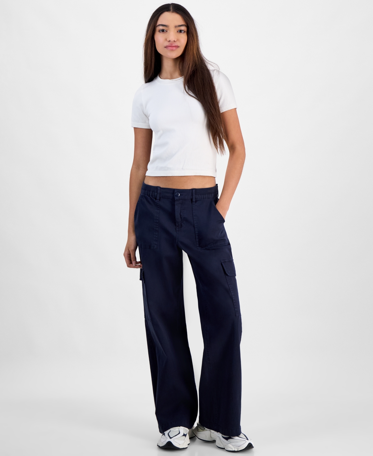 Juniors' Stretch-Waistband Cargo Pants - Navy Blazer