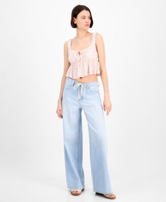 Juniors' Drawstring-Waist Wide-Leg Jeans