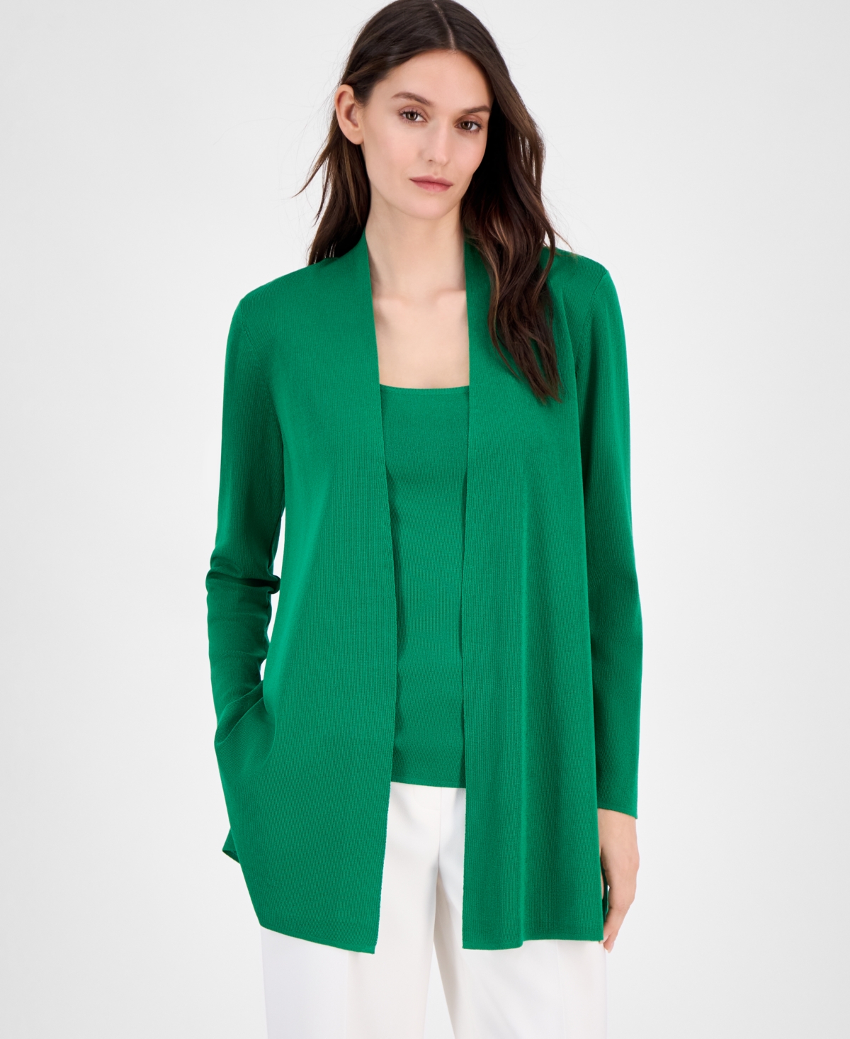 Shop Anne Klein Women's Napa Fine Rib Pocket Cardigan In Tropical Green
