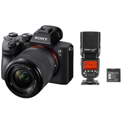 Alpha a7 III Full Frame Mirrorless Digital Interchangeable-Lens Camera with FE 28-70mm Lens - Bundle with Zoom Li-ion R2 TTL On-Camera Flash