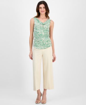 Женский топ без рукавов с воротником-стойкой и рюшами от Anne Klein с принтом