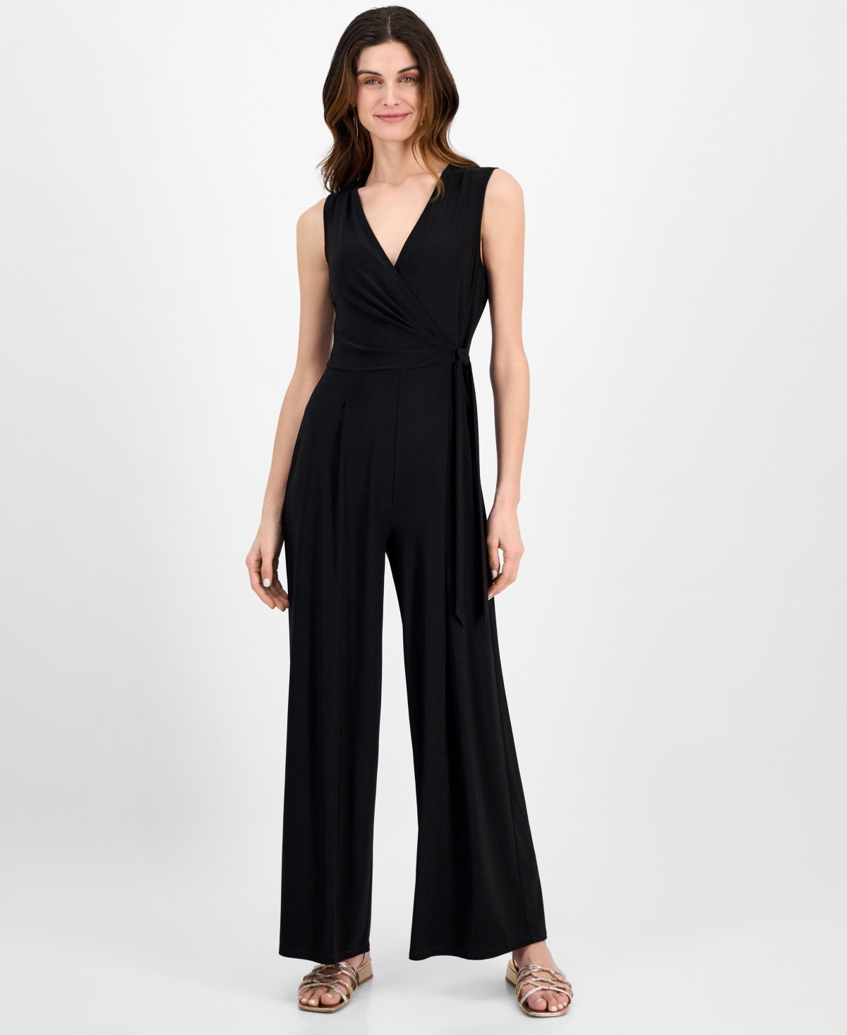 Anne Klein Women's Sleeveless Classic Wrap V-neck Jumpsuit