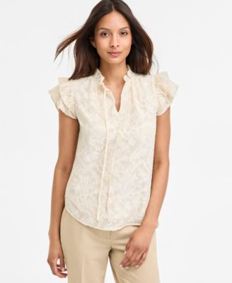 Женская блузка с развевающимися рукавами и завязывающимся воротом от Anne Klein