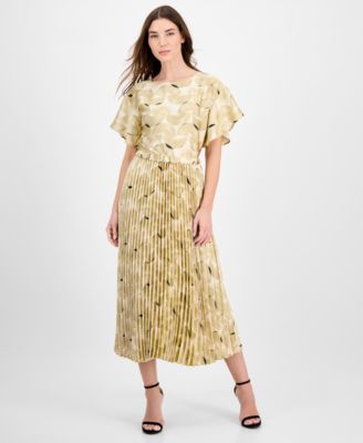 Женский топ с вырезом лодочкой и развевающимися рукавами от Anne Klein с принтом