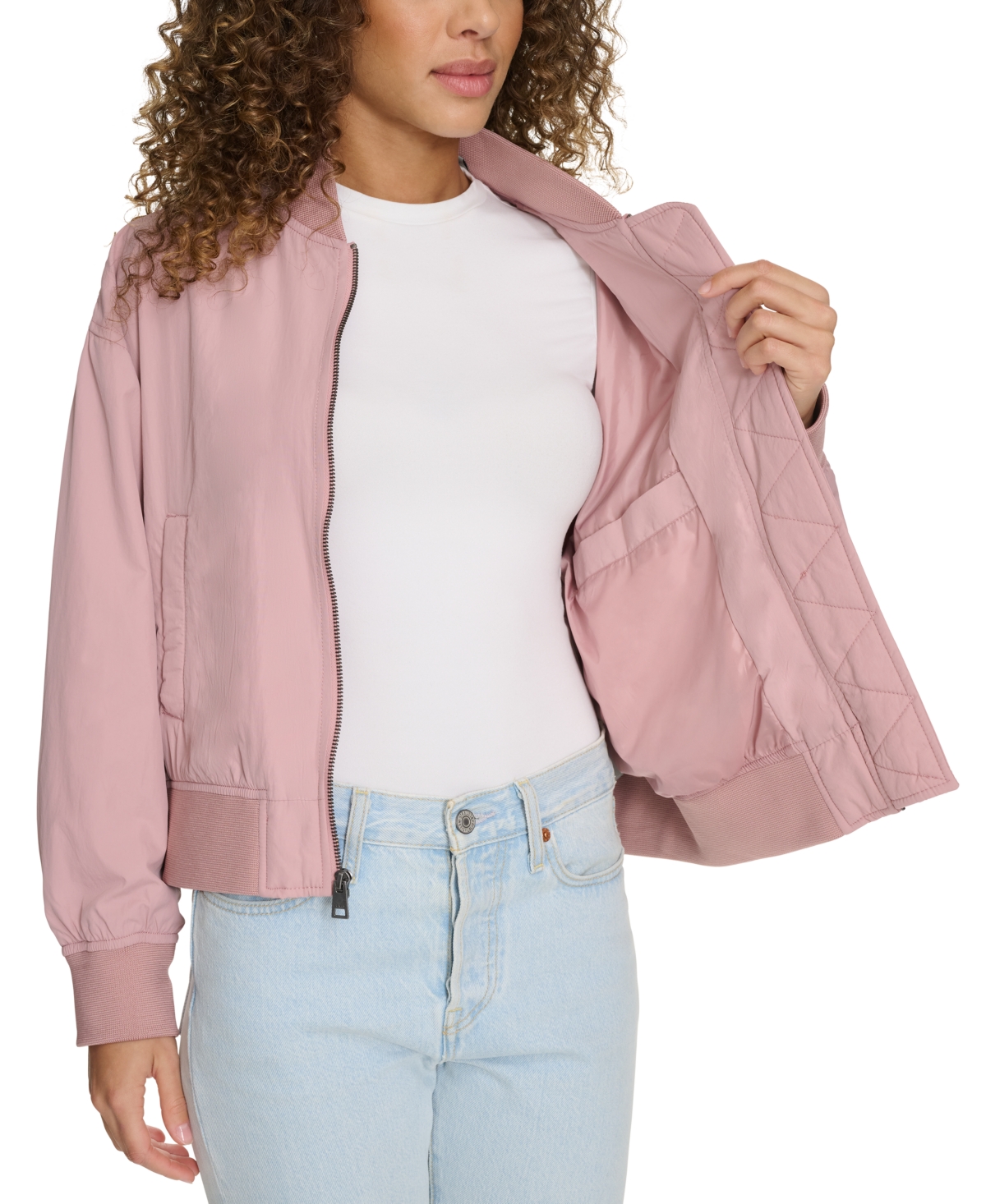 Levi's Women's Relaxed Zip-front Ribbed-hem Bomber Jacket In Dusty Rose