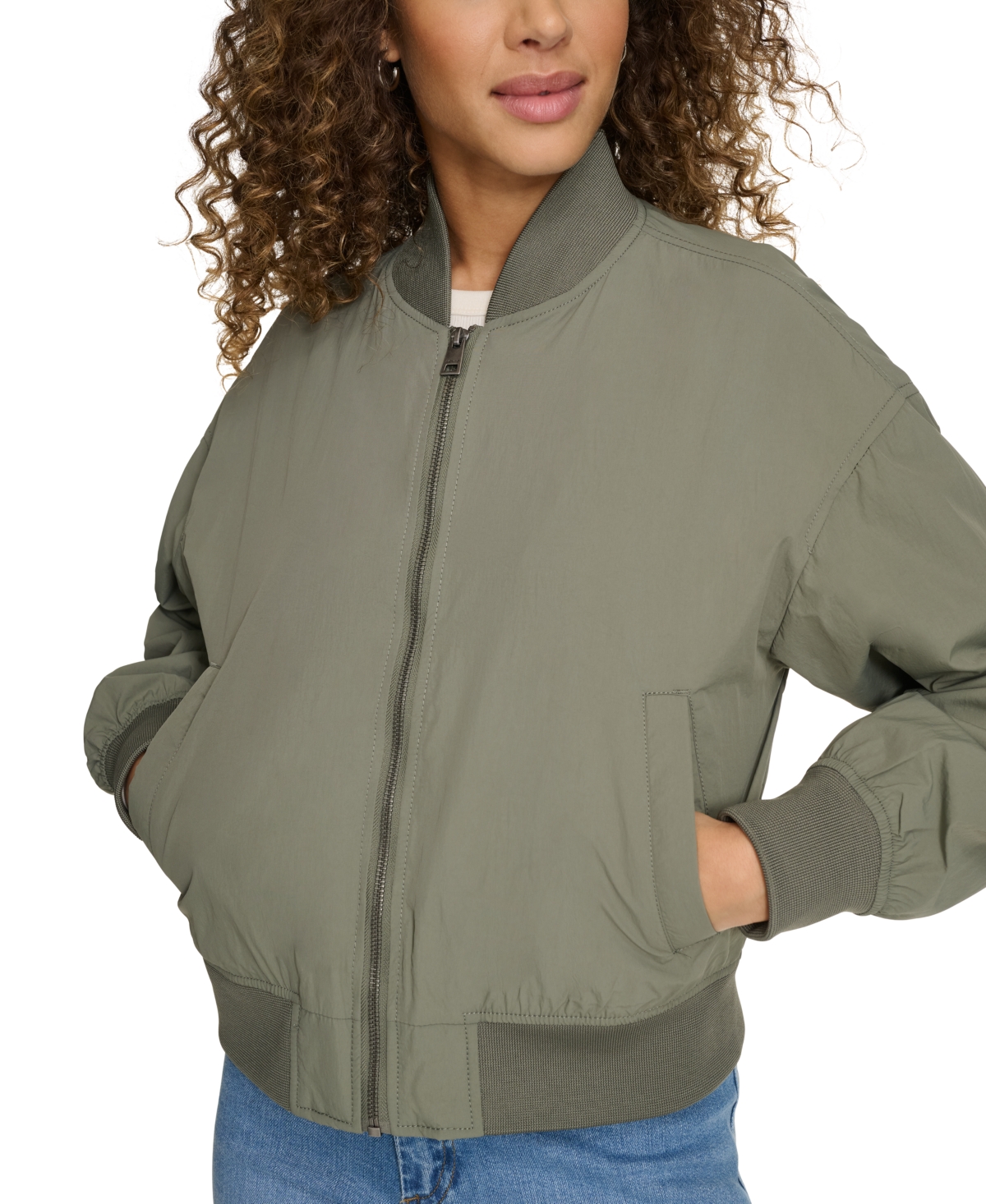 Levi's Women's Relaxed Zip-front Ribbed-hem Bomber Jacket In Sage
