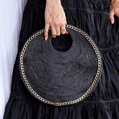 SOLO FIG Mini Jute Straw Bag With Gold chain