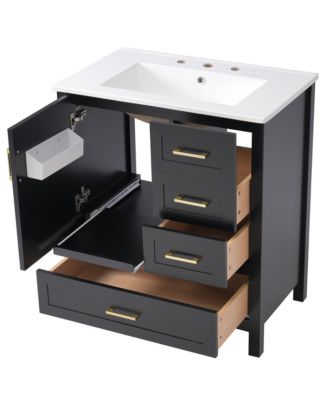 Streamdale 30" Black Bathroom Vanity with Soft-Close Storage