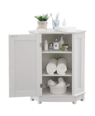 White Bathroom Cabinet Triangle Corner Storage Cabinet with Adjustable Shelf Modern Style MDF Board