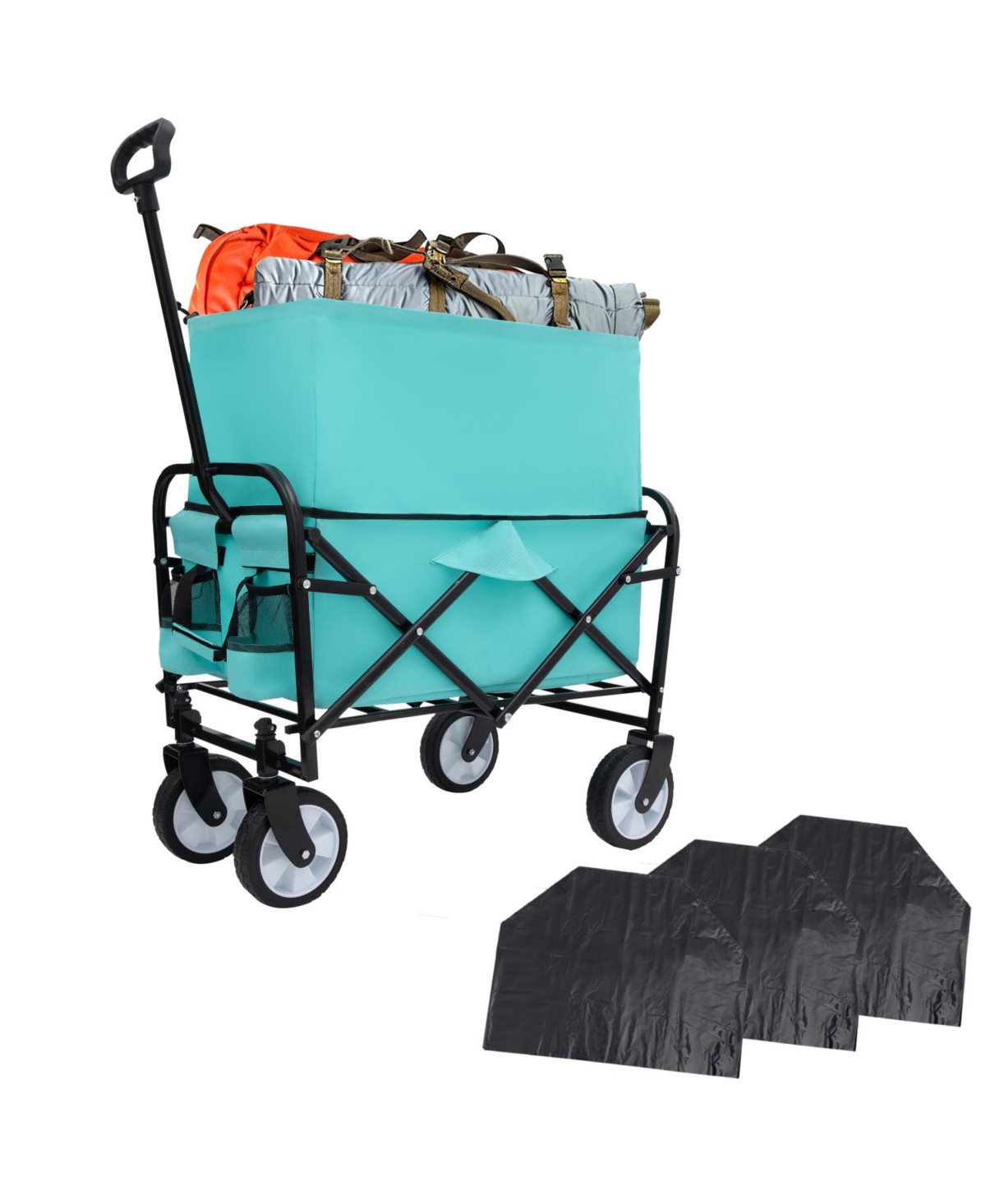 Multi-Use Foldable Wagon Cart with Liner Bags, Blue - Blue