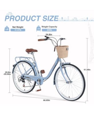 Streamdale 7 Speed City Bike With Basket, Steel Frame,Multiple Colors 26 Inch Girls Bicycle