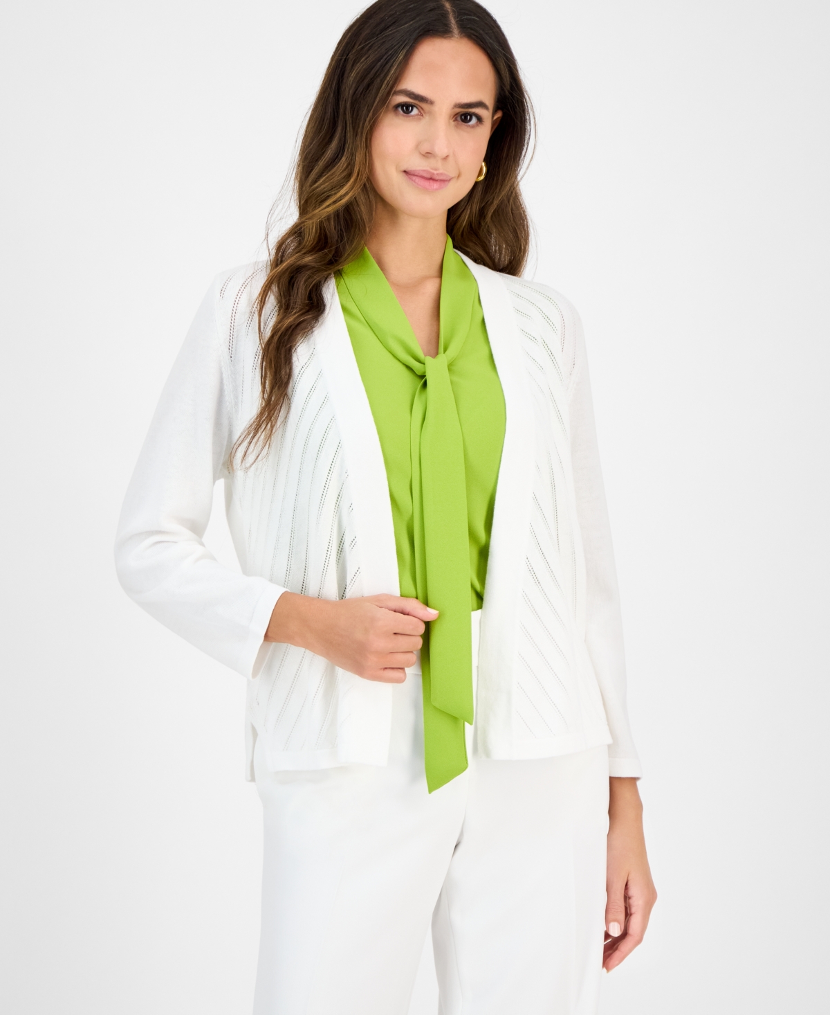 Women's Diagonal-Stitch Cardigan, Regular & Petite - Lily White