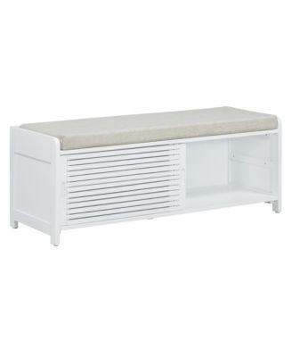 Streamdale Distressed Shutter Storage Bench with Acacia Veneer for Retro Charm for Living Room, Entryway (White)