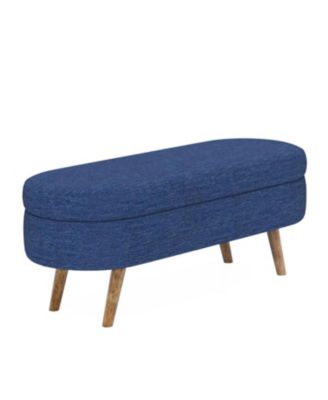 Ottoman Oval Storage Bench,Rubber Wood Legs,BLUE(43.5"x16"x16")