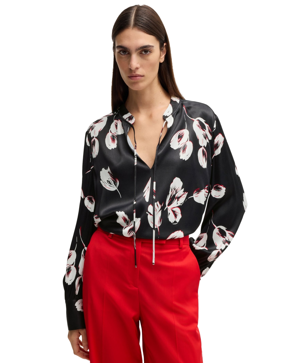Hugo Boss Floral-print Blouse In Open Miscellaneous