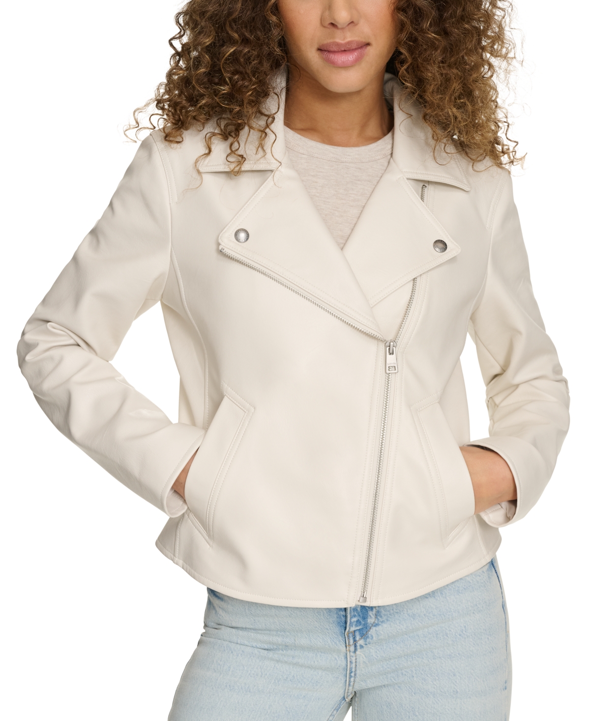 Women's Faux-Leather Asymmetric-Zip Moto Jacket - Black