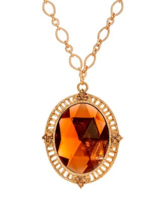 Oval Acrylic Topaz Pendant Necklace