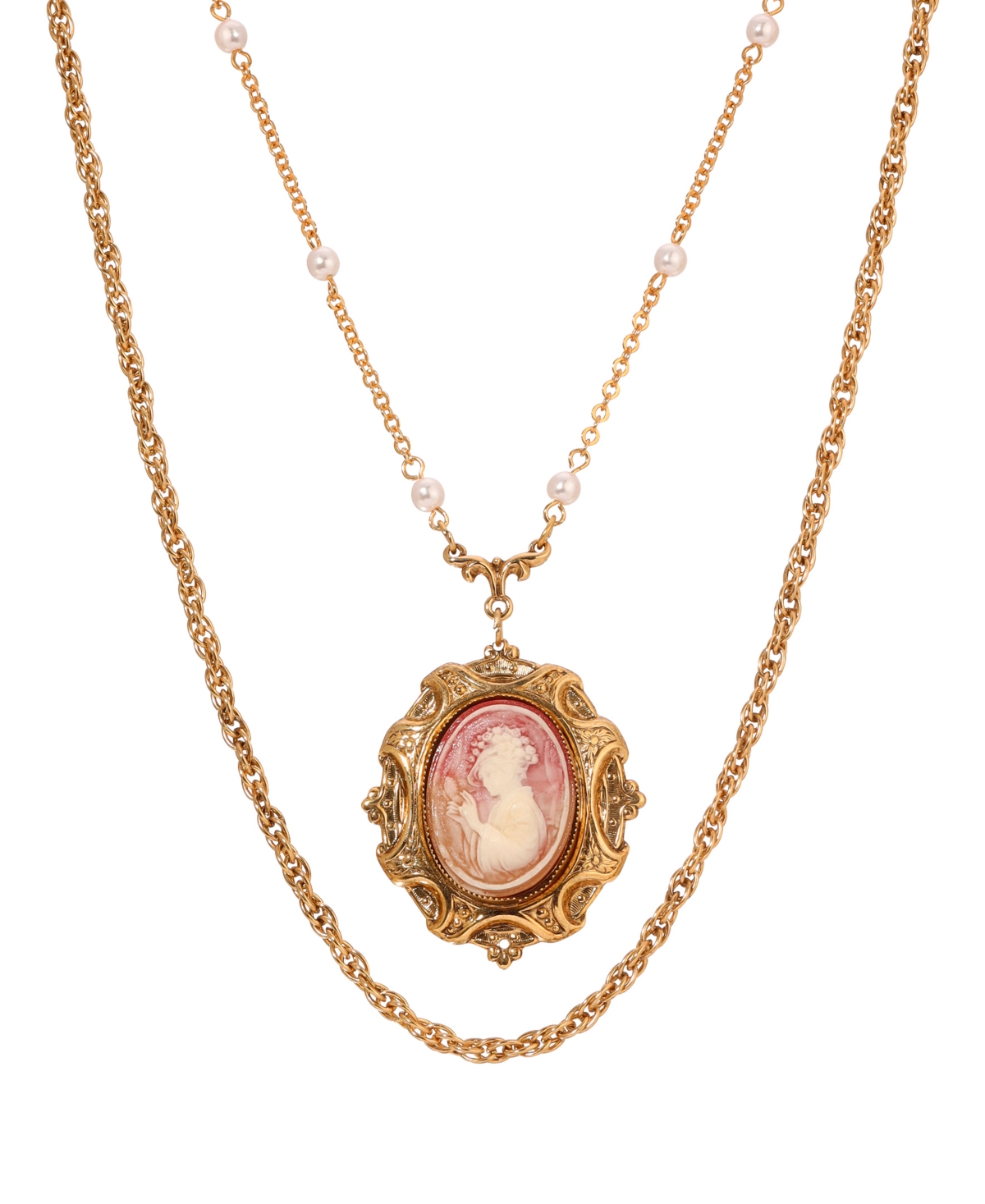 Resin Cameo Double Chain Necklace - Orange
