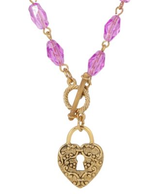 Purple Bead Filigree Heart Pendant Necklace