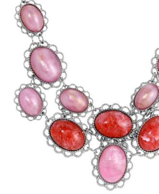 Oval Pink Acrylic Stone Bib Necklace
