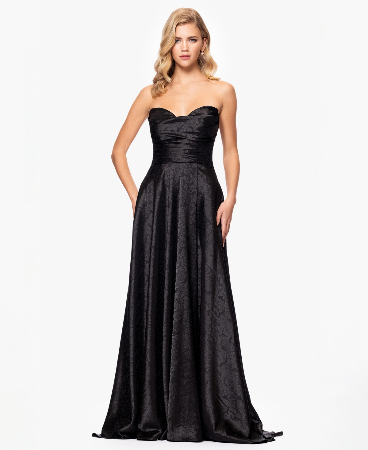 Juniors' Jacquard Strapless Sweetheart Gown - Black