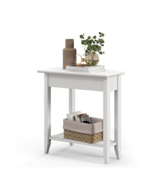 2-Tier Wedge Narrow End Table with Storage Shelf and Solid Wood Legs